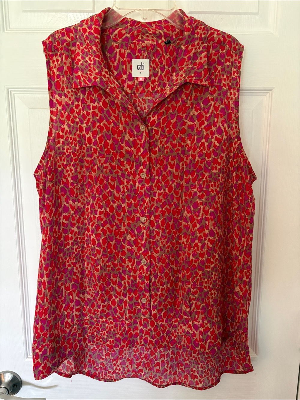 CAbi Pink & Red Sleeveless Button-Front Blouse